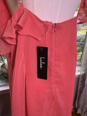 NWT XL Lulu's Y2K Coral Pink One-Shoulder Ruffle Mini Dress
